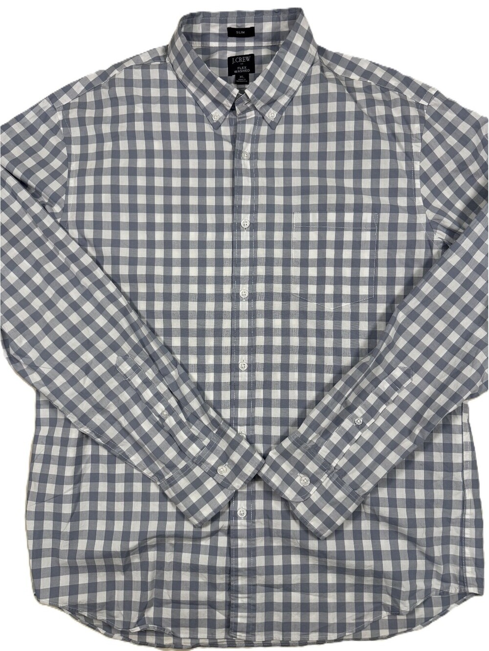 J. Crew Men's L/S Flex Washed Shirt XL Gray White Gingham Check Slim Fit - NWT
